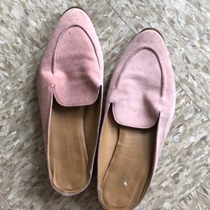 pink suede leather mules